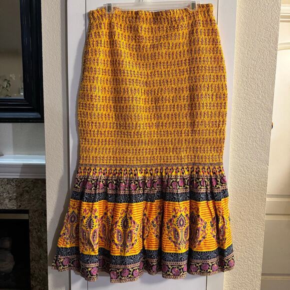J.Crew Mermaid Style Smocked Midi Skirt in Sunny Block Print Yellow Size 12 - Picture 4 of 8